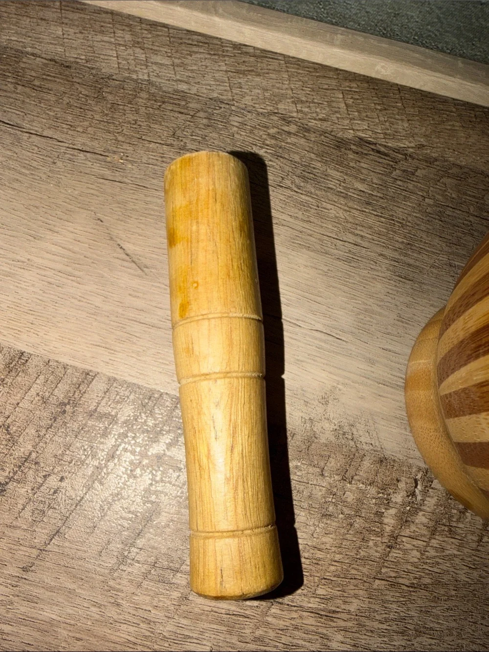 Striped Bamboo Mortar and Pestle - Natural Wood